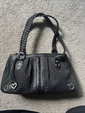 Brighton Black Braided-Handle Shoulder Bag with Heart Print/Charm Y2K